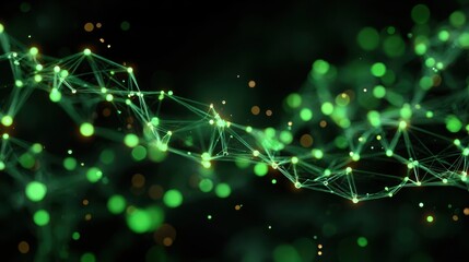 Wall Mural - Green Glowing Plexus Network Background with Toned Light Effects