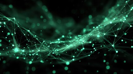 Wall Mural - Glowing Green Network Plexus Background for Technology Designs