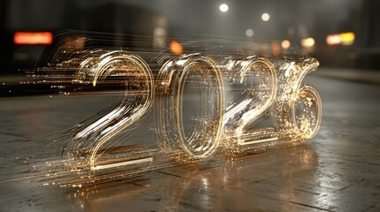 Canvas Print - abstract futuristic visualization of number 2026 in motion