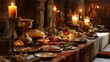 © michaswelt - A Christmas feast in a medieval banquet hall
