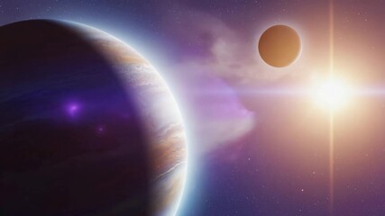 Wall Mural - A bright star eclipse casting shadows on nearby planets 