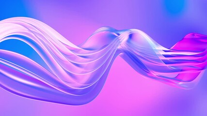 Abstract wave loop animation. 3D rendered transparent clear flowing fluid twisted glass shapes, iridescent texture, smooth light gradient, elegant seamless motion, live wallpaper background footage.