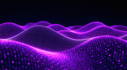 Wavy Digital Particle Mesh Landscape with Neon Purple Glow
