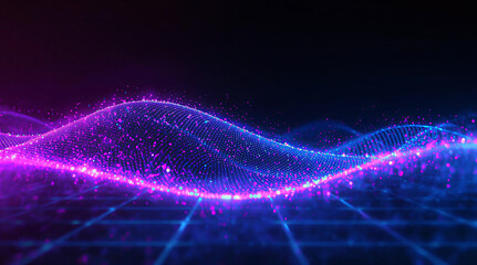 Wavy Digital Particle Mesh Landscape with Neon Purple Glow
