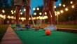© Viktor - Young adults play mini golf at night with string lights overhead. People enjoy outdoor leisure activity, friendly competition, and recreation under warm glowing bulbs.