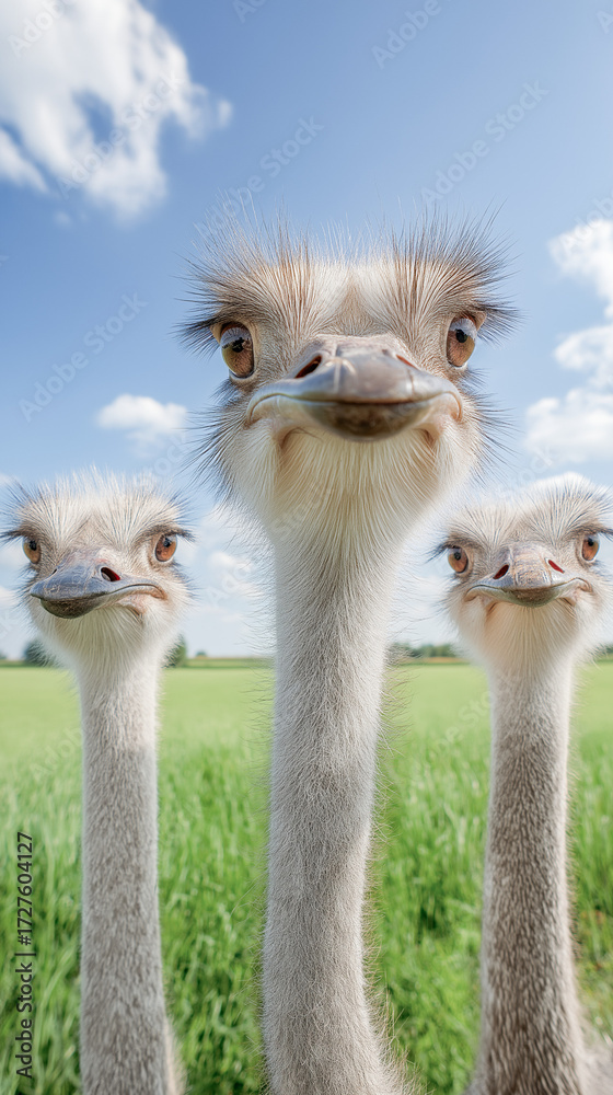 curious ostrich exploring a green field on a sunny day in a natural habitat