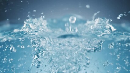 Wall Mural - Powerful slow motion water splash with clear, crystalline droplets exploding upwards, filmed with a cinematic high-speed camera water, vibrant, abstract