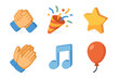 © Innovator587 - Celebration Icon Set. Celebration set icons in modern isometric flat : joined hands, confetti, star, clapping hands, music note, balloon