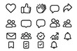 © Innovator587 - Social Media Icons. Engagement icons icons in outline style: like heart, thumbs up, clapping hands, share arrow, group avatars, follow button,