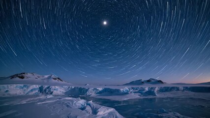 Wall Mural - polaris appears as a fixed point while other stars swirl in arcs around it over an arctic icy landsc