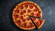 © abu naeem kazi - Delicious pepperoni pizza with a slice missing top down view mouthwatering italian food