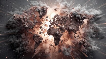 Wall Mural - A large explosion has occurred, leaving a large crater in the middle of the image. The explosion has caused a lot of debris to be scattered around, including rocks and dust