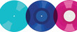 © hamid - Three translucent vinyl records in different colors cyan, dark blue, and pink, overlapping against a white background