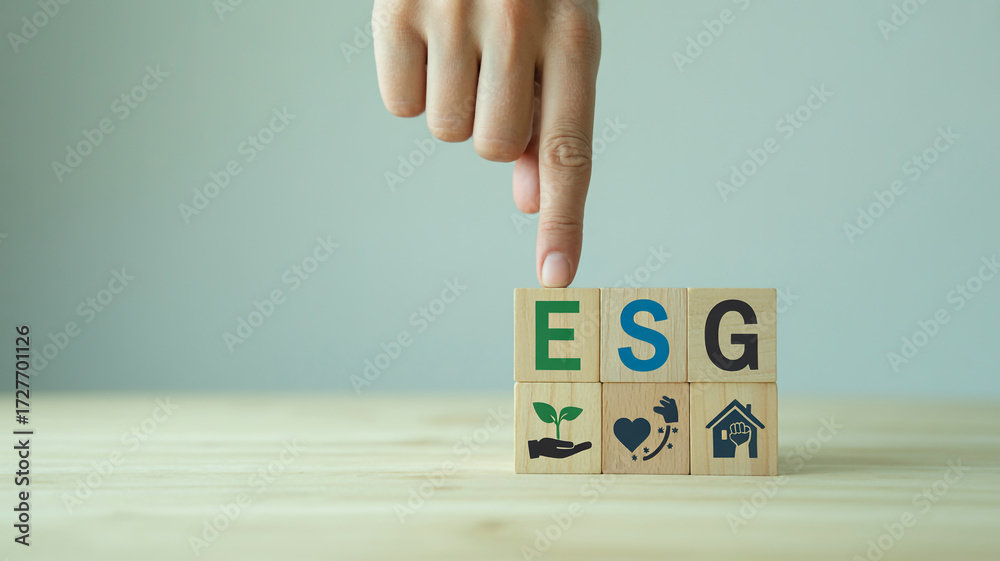ESG Principles Hand Stacking Wooden Blocks Initiative Sustainable ...