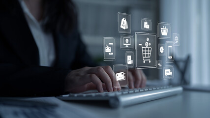 Wall Mural - Omni-channel strategies improve customer experience with brand integration and unified marketing across digital platforms and channels. Latch