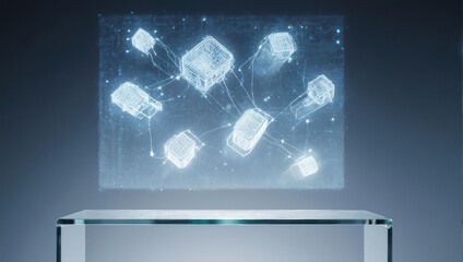 Holographic display of interconnected structures on glass
