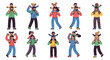 © ahmad - Diverse Adults Carrying Happy Children on Shoulders Flat Cartoon Illustration Set.