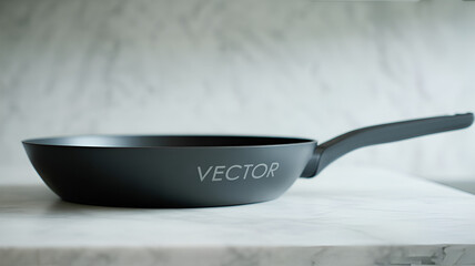 Black frying pan with handle isolated on white background, studio shot