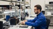 © Felippe Lopes - Technician working with electronic components on a circuit board surrounded by test equipment in a bright laboratory setting