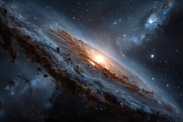 Wall Mural - Vast galaxy with swirling clouds of dust and stars glowing in the depths of space creates a mesmerizing view of cosmic beauty and mystery
