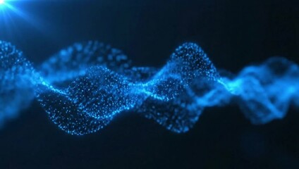 Dynamic blue wave particles flowing with brilliance, perfect for modern tech backgrounds and digital innovation, a futuristic and ethereal aesthetic