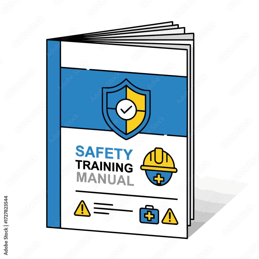 Vector illustration of a workplace safety training manual with shield ...