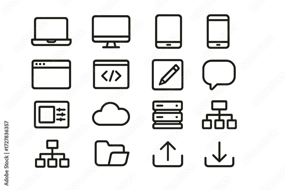 Annotation Editor Map Icon Digital Editing Icons. Digital editing icons in outline style: laptop ...
