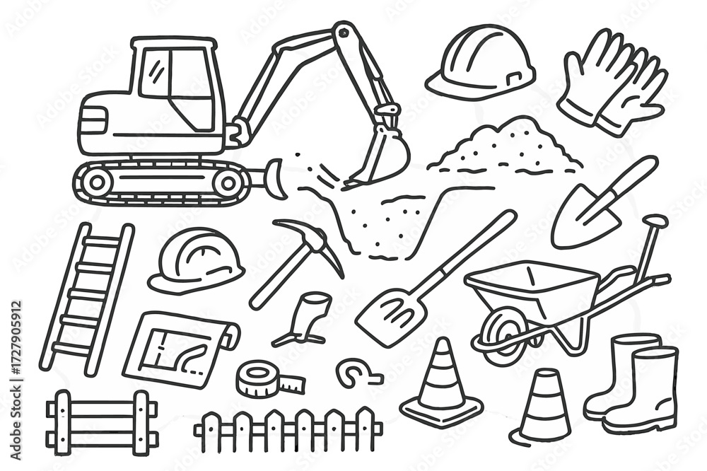 Trench Digging Icons. Hand-drawn doodle illustration trench digging ...