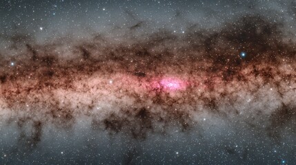 Wall Mural - The Milky Way galaxy core featuring a dense band of stars dark interstellar dust clouds and a bright pink nebula