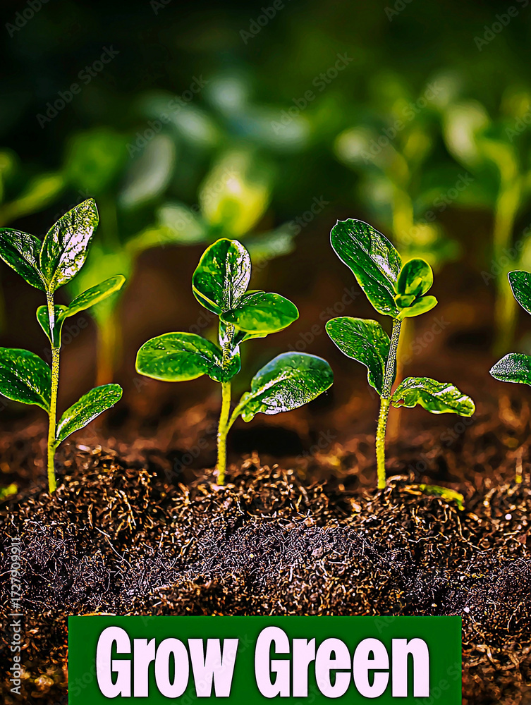 AI Generated - Group of young plants growing in the dirt with the words ...