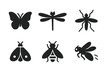 © Svitlana - Insect Flight Icons. Solid, filled icon set of insect flight: butterfly, dragonfly, bee, mosquito, moth, wasp, beetle wings open, fly in motion. Solid, filled