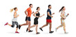 © New Africa - Sporty men and women running on white background, side view