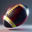 © Pintu - A maroon and black American football with gold laces and stripes hovers against a neutral background, illuminated with soft light flares