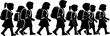 © Morningstar - Group of children carrying school bags going to school silhouette, Children with schoolbag black silhouettes, Child carrying school bag silhouettes, Back to school kid carrying bay silhouette