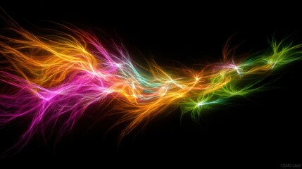 Wall Mural - Vibrant Abstract Light Trails in Vivid Colors with Dynamic Flow on a Dark Background Evoking Energy and Creativity for Graphic Design Projects