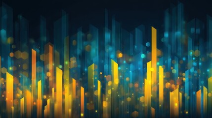 Wall Mural - Vibrant abstract background with glowing geometric shapes and sparkling bokeh effects in shades of yellow, blue, and black for modern design projects