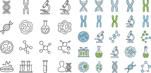 Collection of Biology, Chemistry, and Genetic Icons for Scientific Research