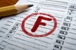 © keke - Close-up of a pencil lying on a multiple-choice test sheet with a large red failing grade marked