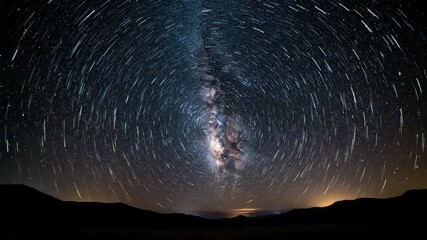 Wall Mural - A breathtaking time-lapse of countless stars rotating across a dark night sky, revealing the Milky Way with a wide-angle lens starlight, infinity, epic