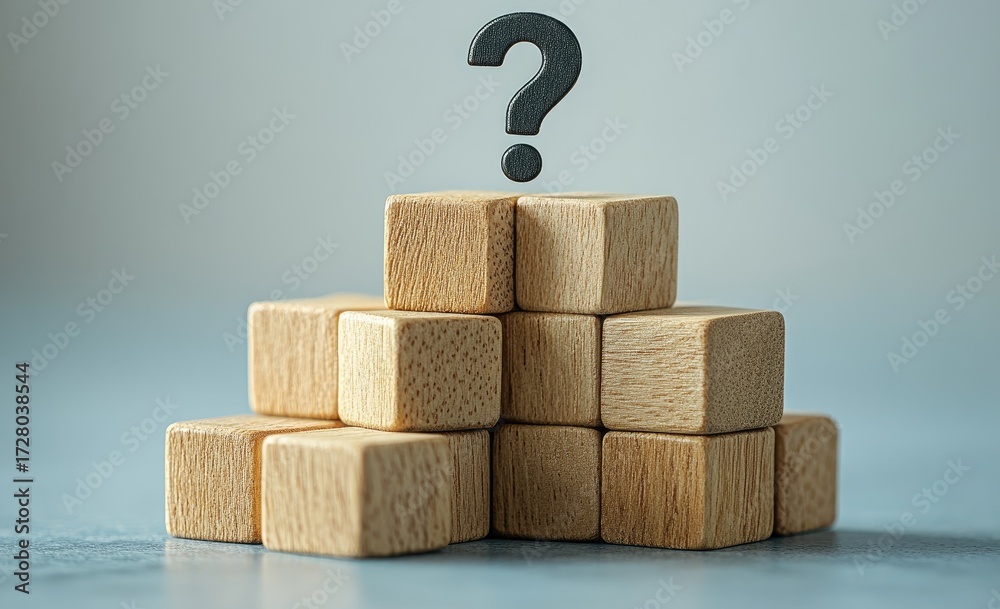 Question Block Top Wooden blocks stacked in a pyramid shape with a question mark on top ...