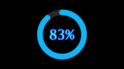 Glowing blue circular loading animation. Neon tech progress ring on black background. Futuristic digital interface loop
