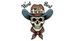 © Gunali Rezqi Mauludi - Vintage illustration of a grinning skull wearing a cowboy hat with 'WEST IS THE BEST' text and a bandana.
