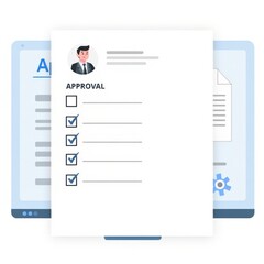 Businessman approving digital documents with checklist interface Concept of paperless office online approval system task management and business process automation ui interface user