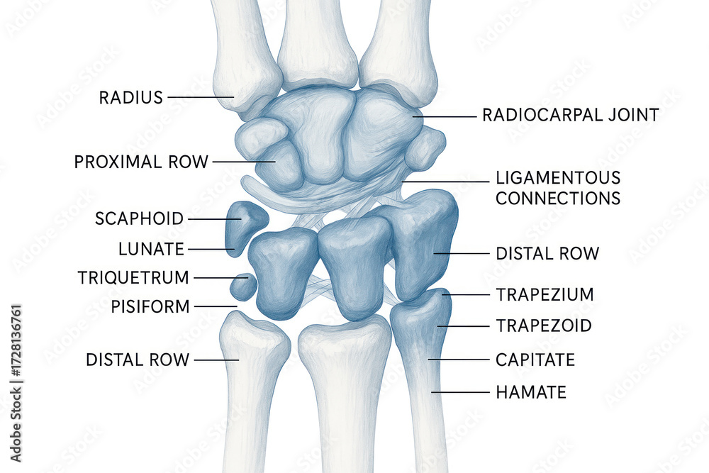 Stock-Illustration „Labeled Diagram of Human Wrist Bones and Joints ...