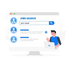 job search concept man browsing work opportunities online using job search computer app find your career man looking at online website by laptop computer ui interface user