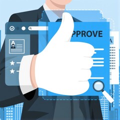 Businessman thumb up approved document icon on digital documents for approve business project proposals Quality assurance and online evaluation of business concept ui interface user