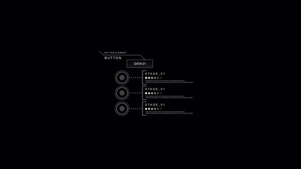 Futuristic HUD Elements: Interactive Buttons and Data Stages with Glowing Circles and Text