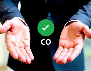businessman hands showing with carbon reduction for decrease co carbon footprint and carbon credit t