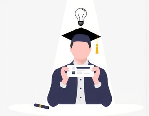 Elearning graduate certificate program concept Man hands showing graduation hat in light bulb Internet education course degree study knowledge creative thinking idea problemsolving solution ui interfa