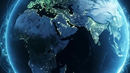 3D Earth Globe with Illuminated City Lights in Space
